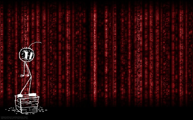 Stick figure in red code