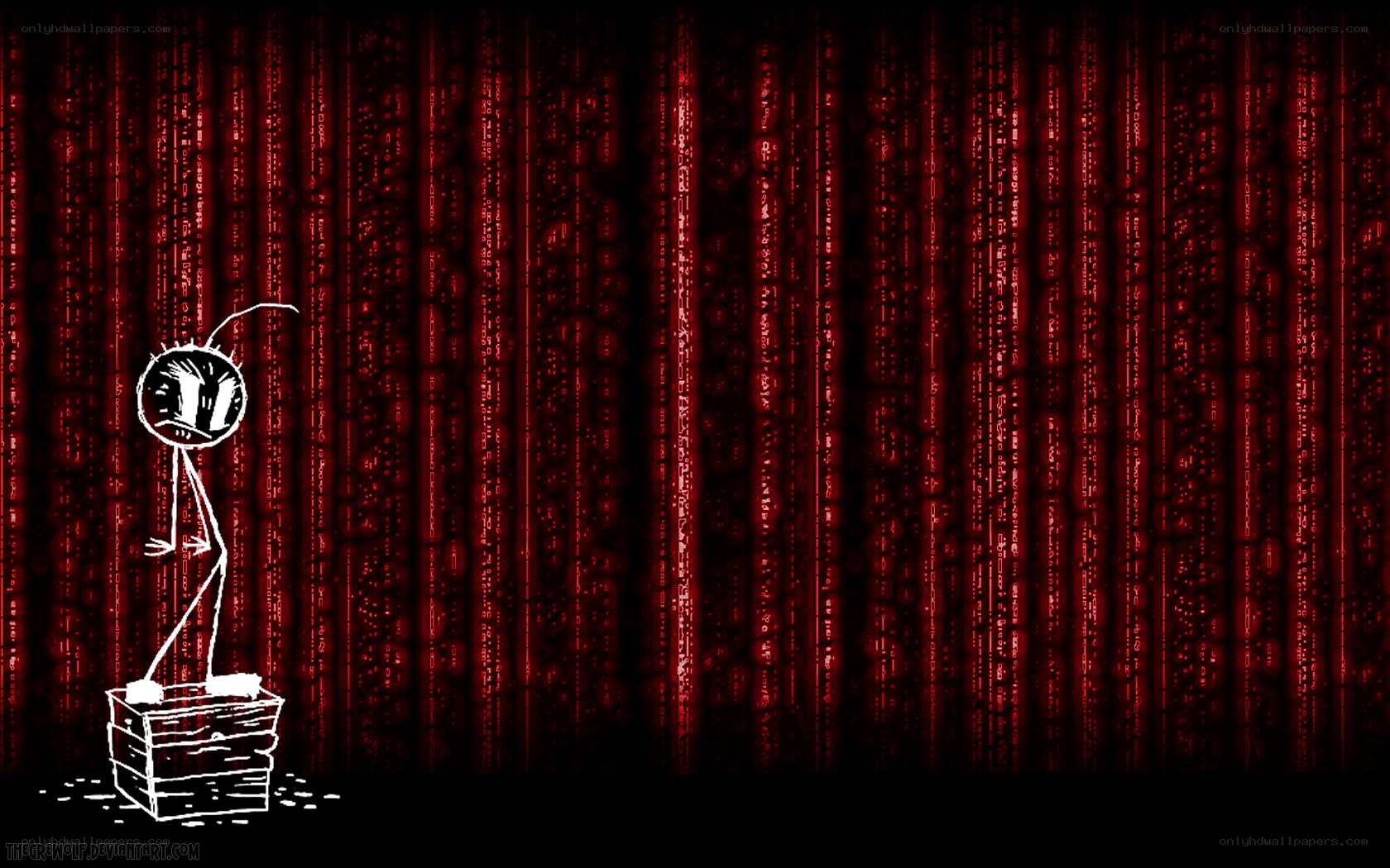 Stick figure in red code