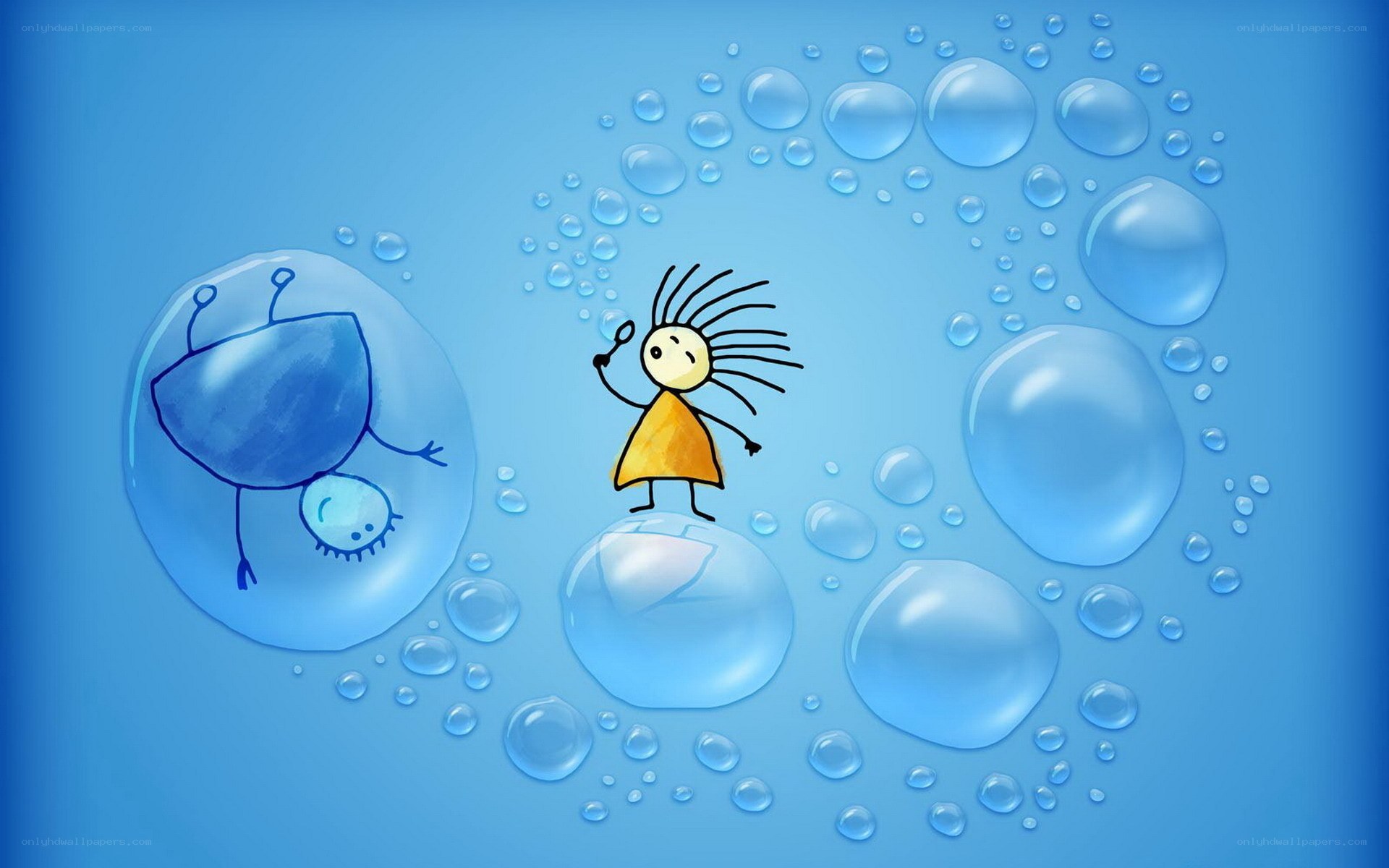 stick figure in water bubbles