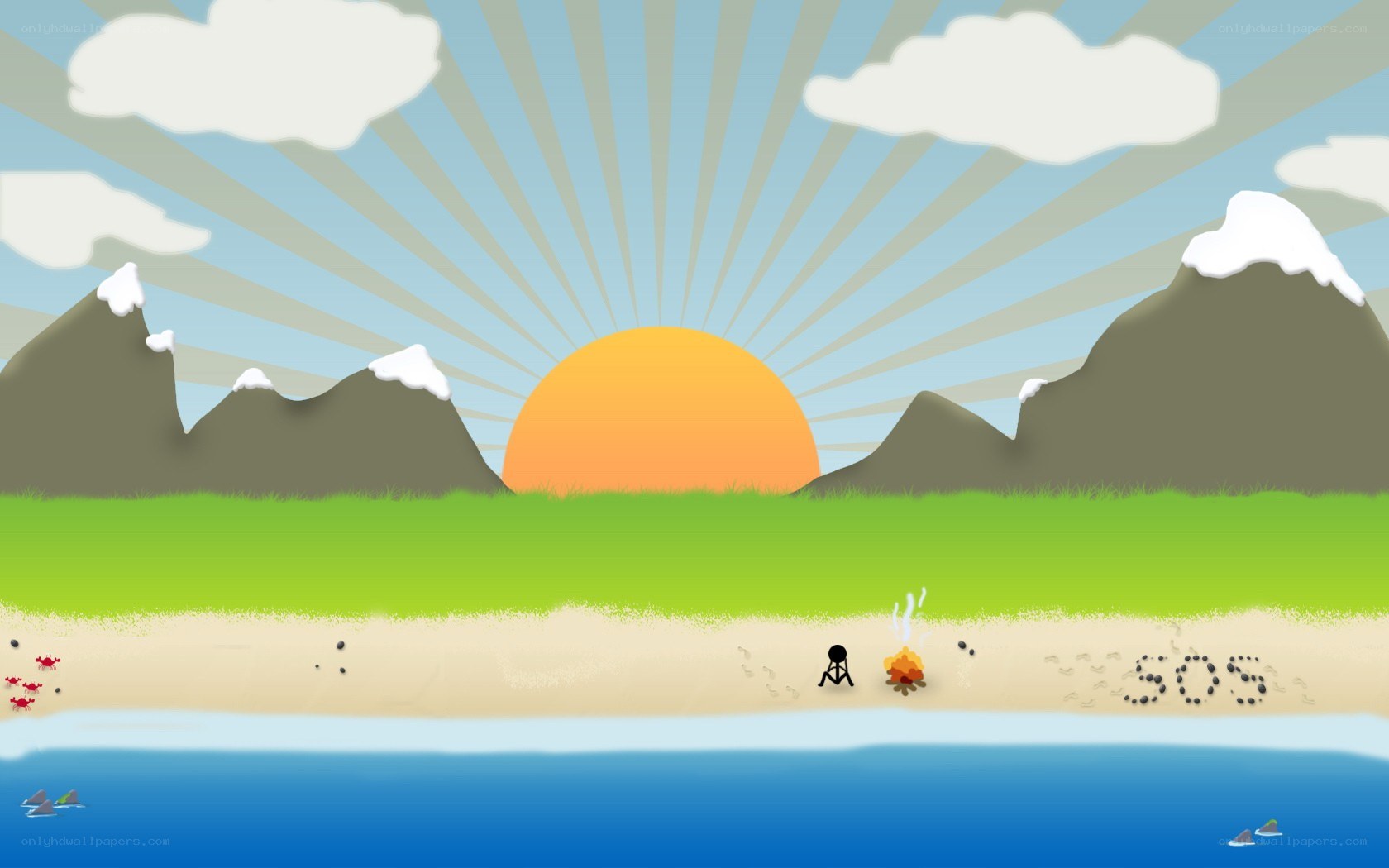 Stick figure on a beach