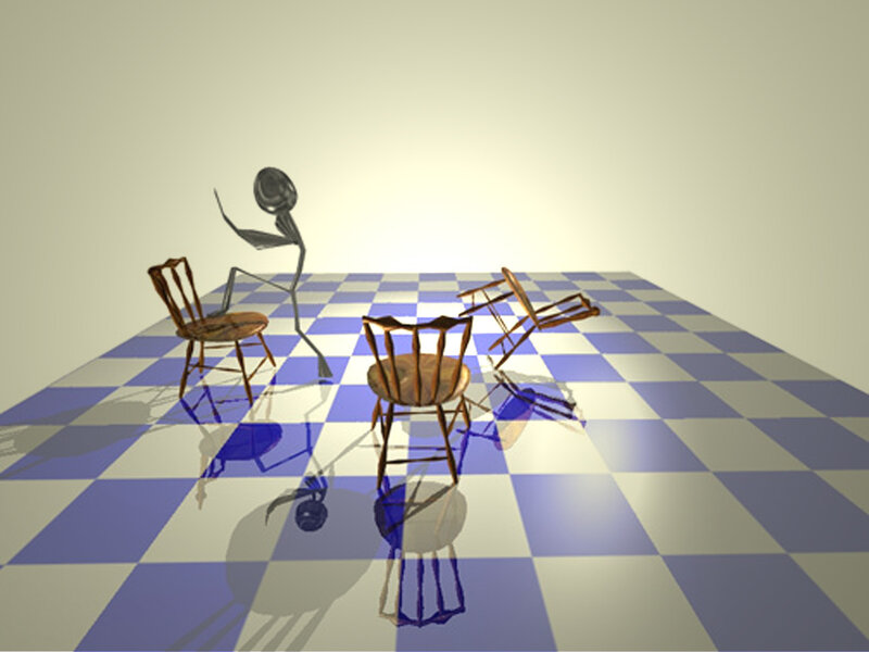 Stick figure on checkered floor