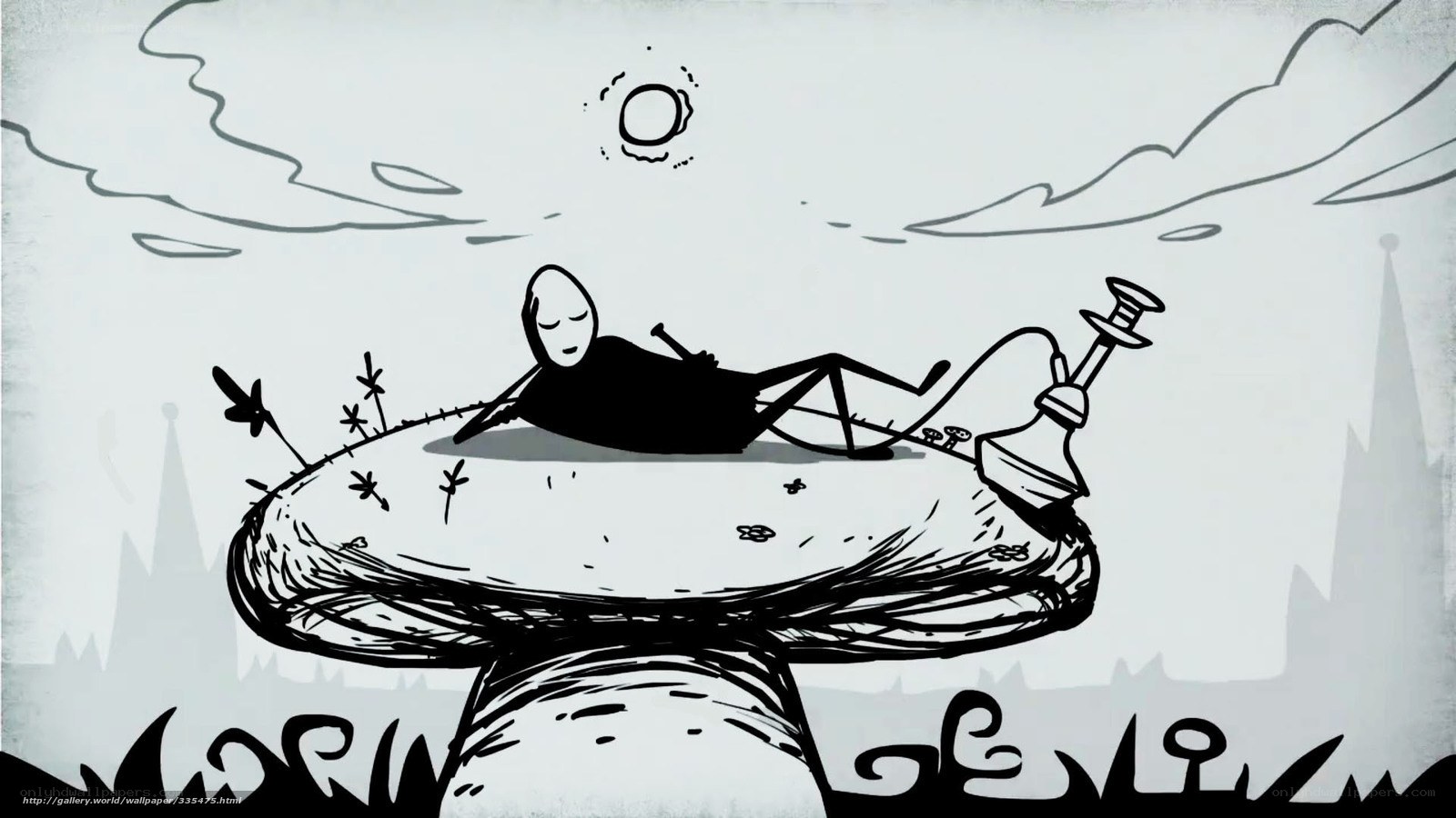 stick figure on mushroom