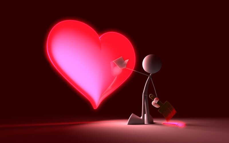 Stick figure painting a heart