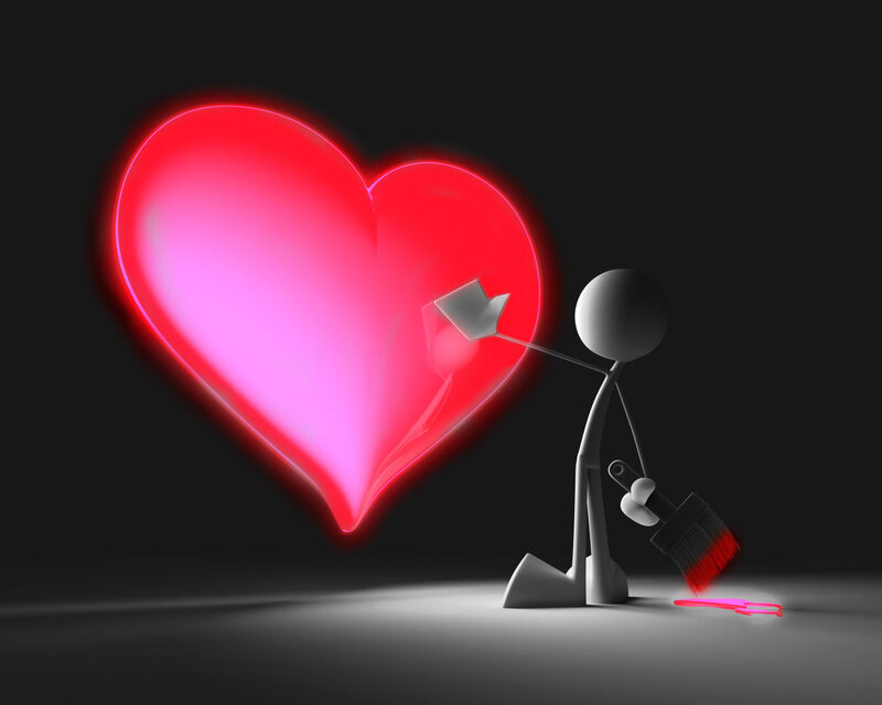 Stick figure painting a heart