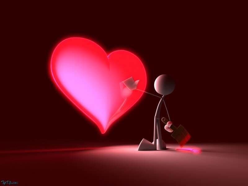 Stick figure painting a heart
