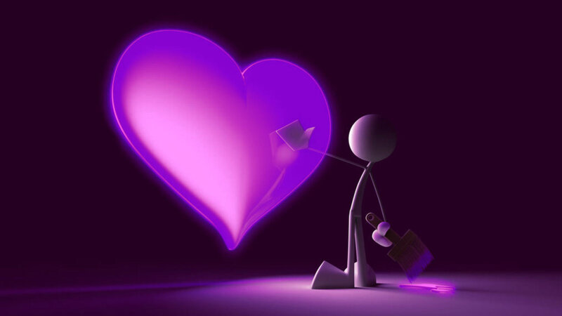 Stick Figure Painting Heart — Purple