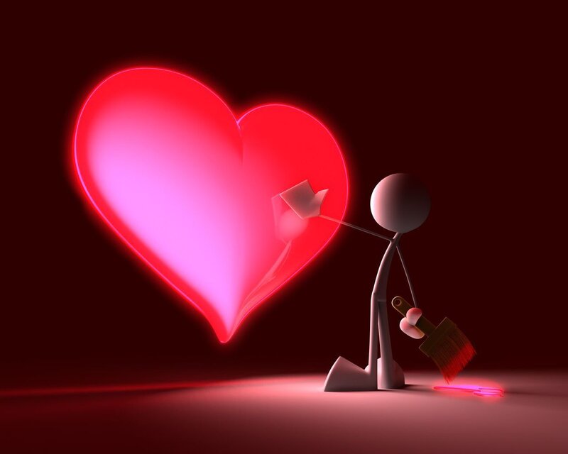 Stick Figure Painting Heart — Red