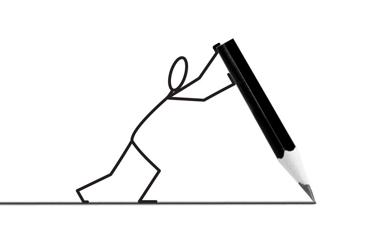 Stick figure pushing pencil