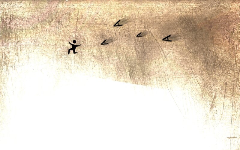 stick figure running from arrows