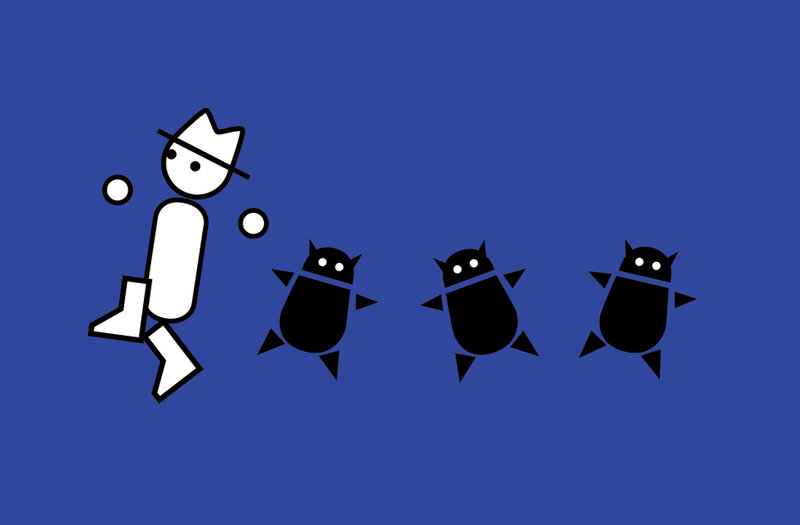 Stick figure running from bugs
