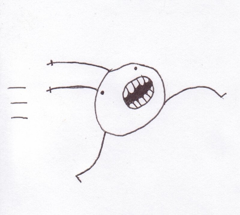 stick figure running with open mouth