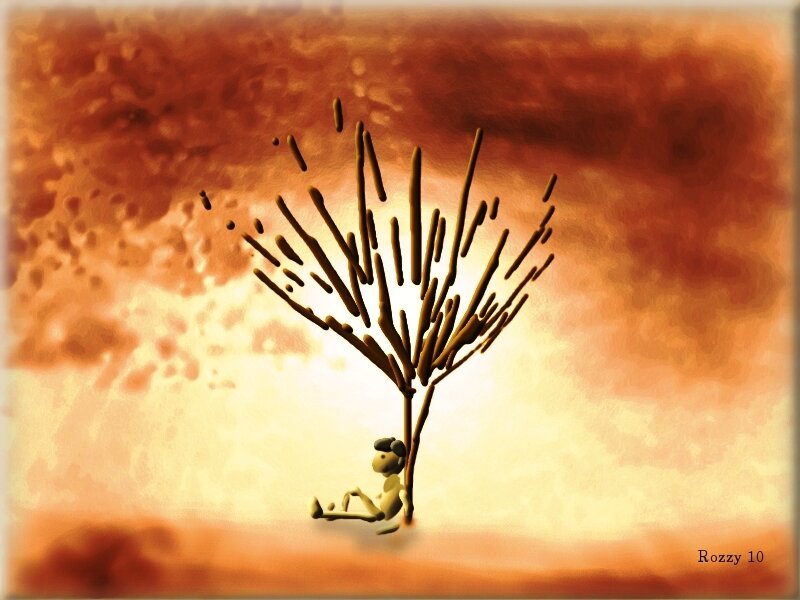 Stick figure under a tree