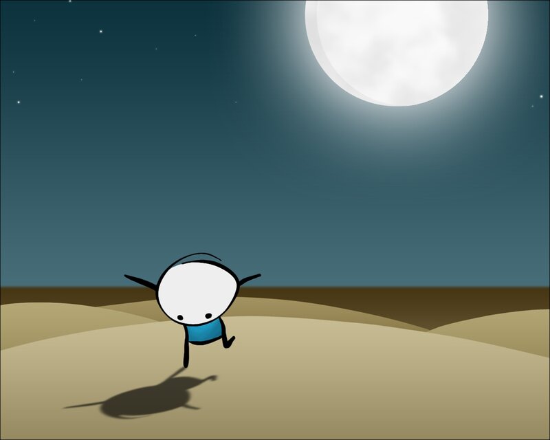 stick figure under moonlight