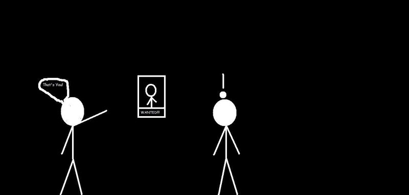 Stick figure wanted poster scene