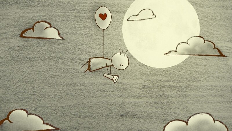 Stick Figure with Balloon — Gray, Serene