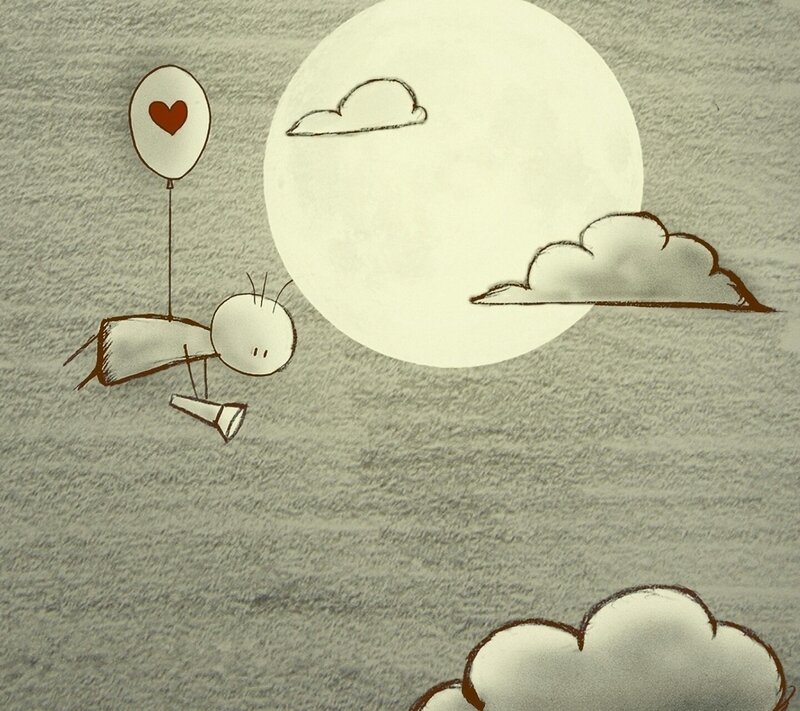 Stick Figure with Balloon — White