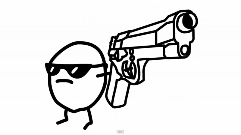 Stick Figure with Gun — Black
