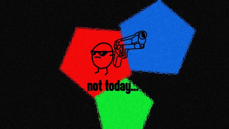 Stick Figure with Gun — Red