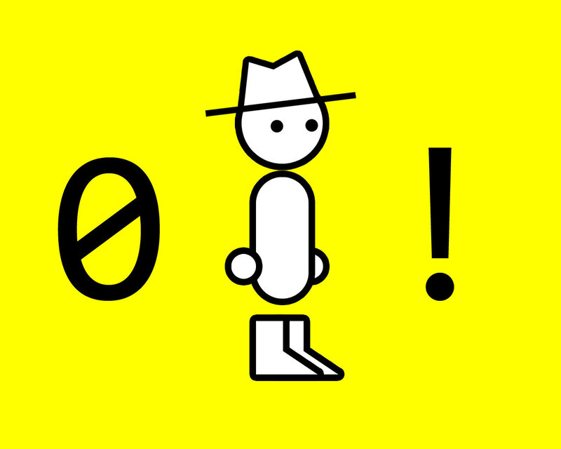 stick figure with hat and symbols