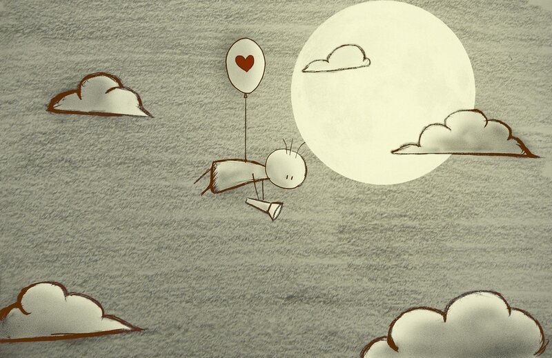 stick figure with heart balloon