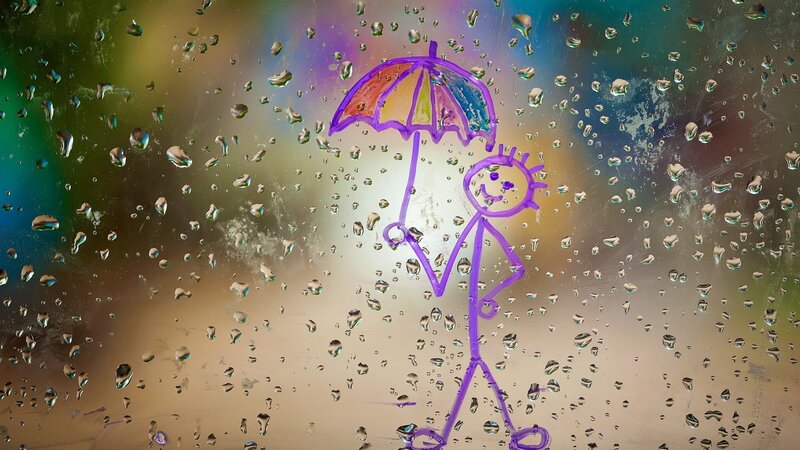Stick Figure with Umbrella — Purple, Playful