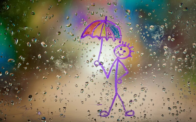 Stick Figure with Umbrella — Purple