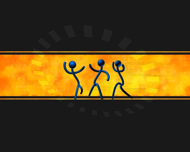 Stick figures dancing on code