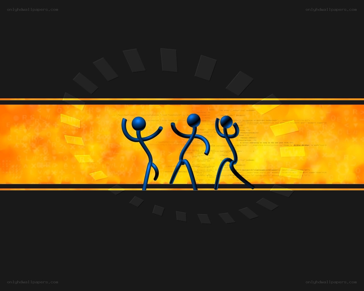 Stick figures dancing on code
