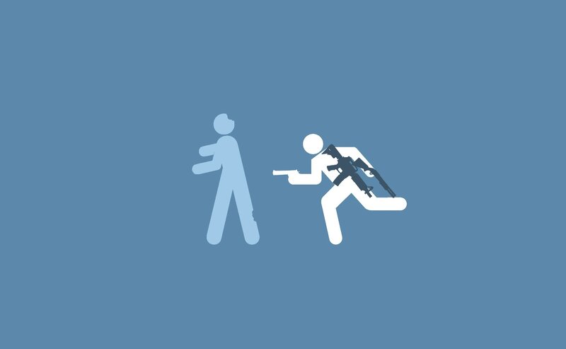 Stick Figures Fighting — Blue