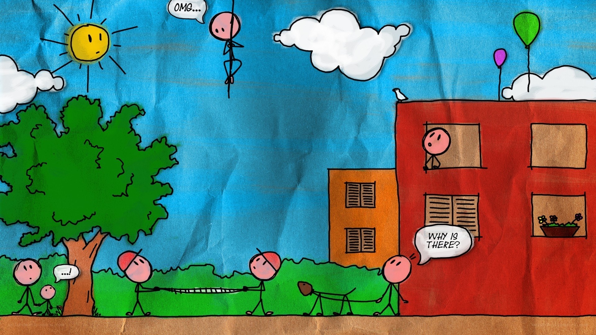 stick figures in a city