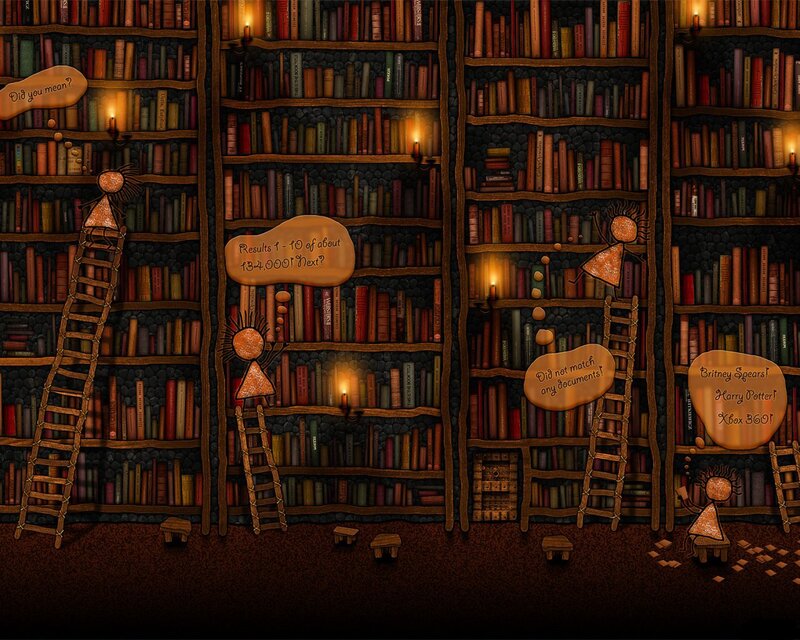 Stick Figures in Library — Brown