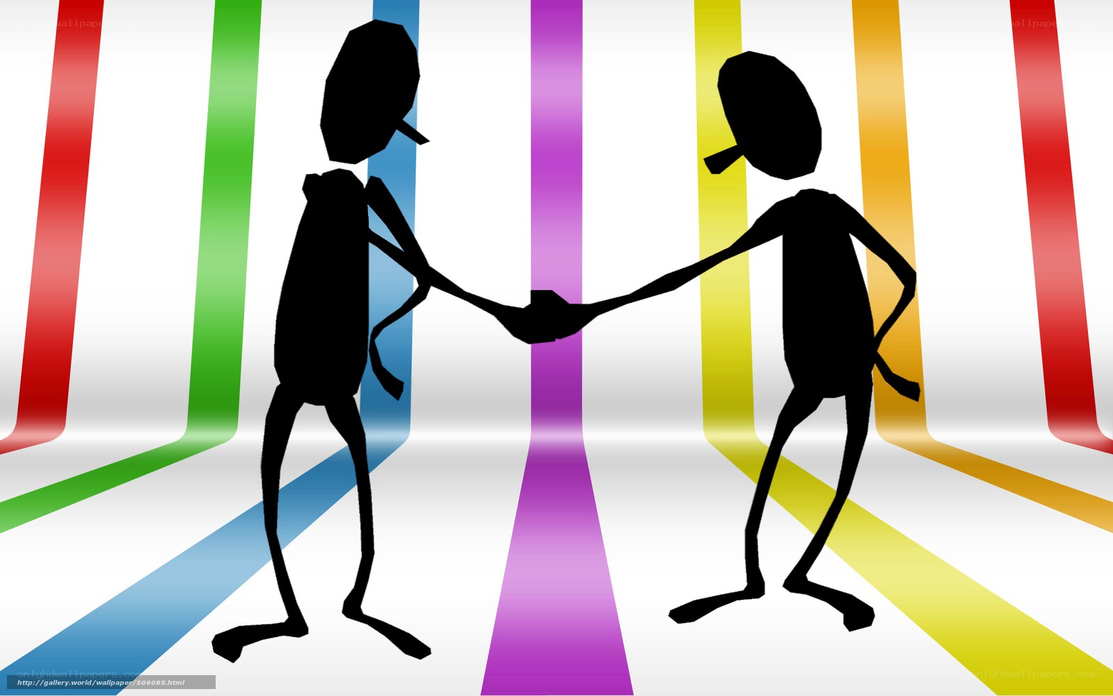 Stick figures shaking hands