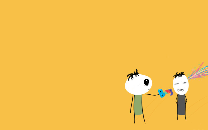 stick figures with colorful object
