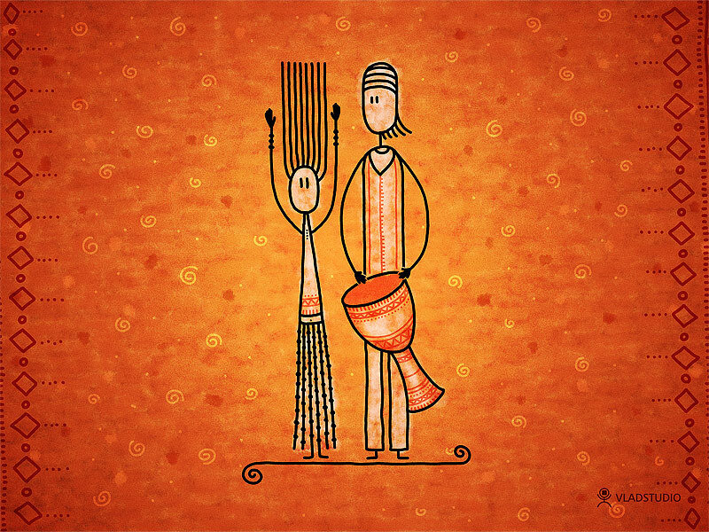 Stick figures with musical instruments