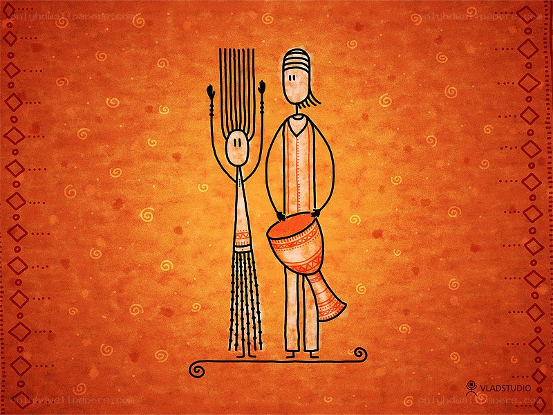 Stick figures with musical instruments