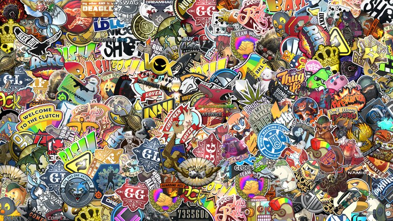 Sticker Collage — Black, Chaotic, Digital Art, Text