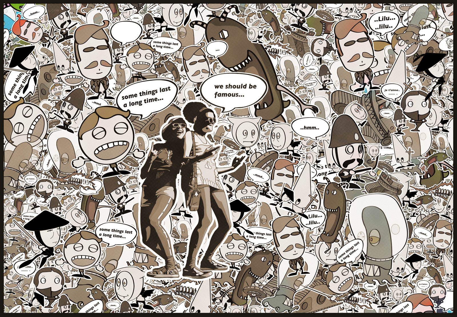 sticker collage with cartoon characters