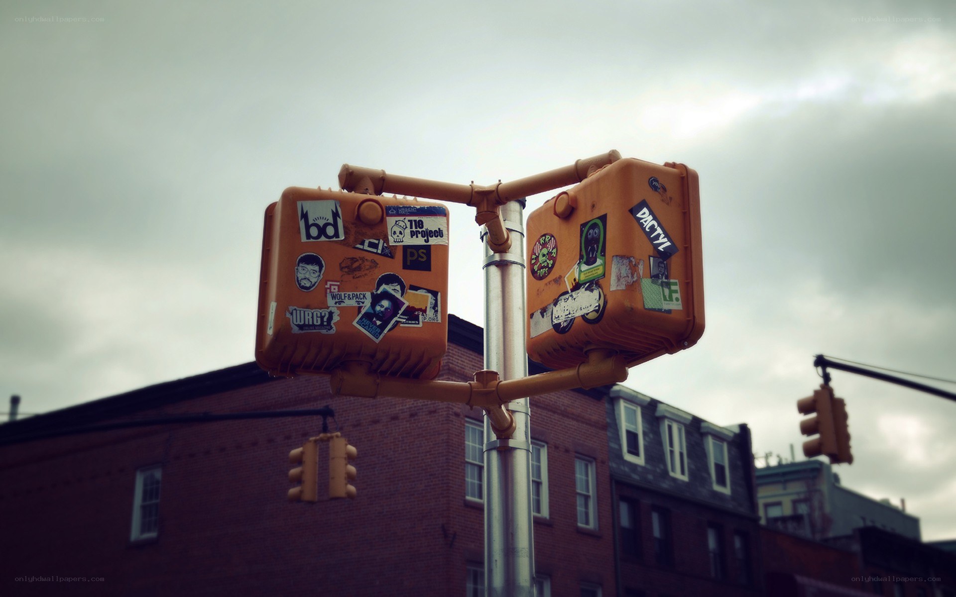 Sticker-covered traffic lights