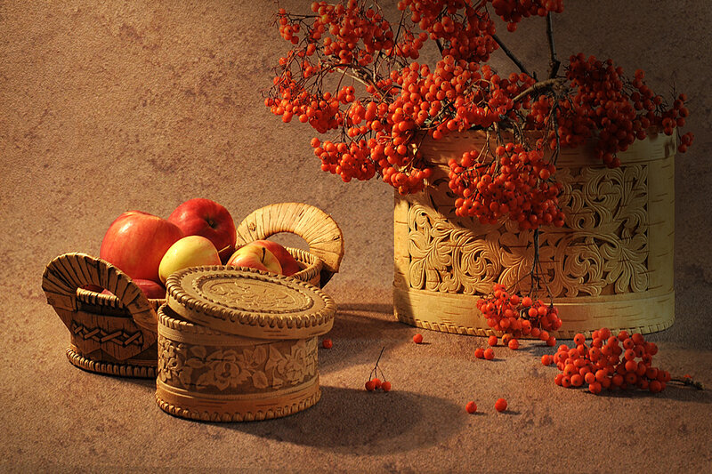 Still Life with Apples and Berries — Brown