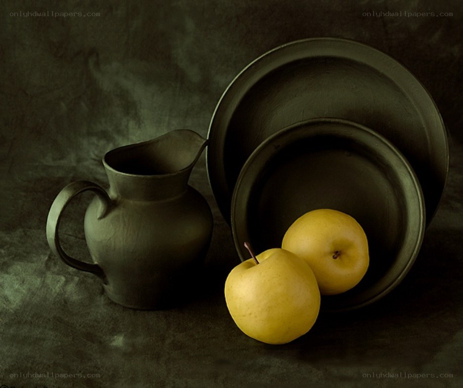 Still life with apples and pitcher