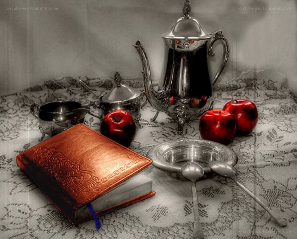 Still life with apples and silverware