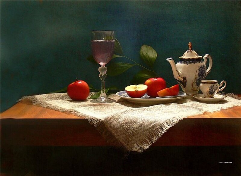 Still Life with Apples and Tea Set