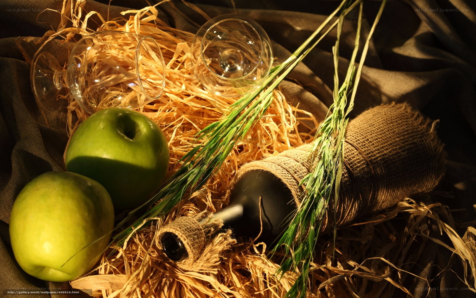 Still life with apples and wine