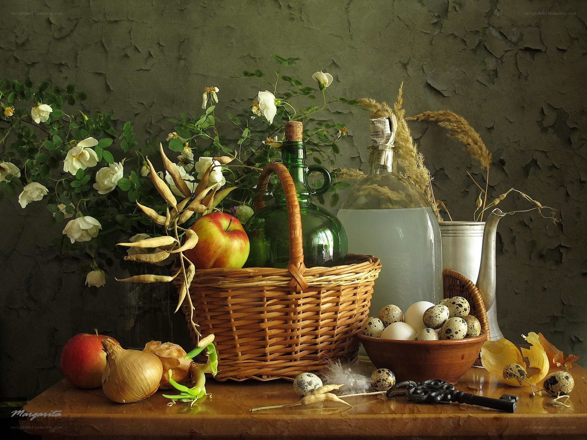 Still life with basket and eggs