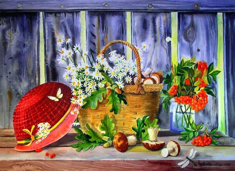 Still Life with Basket — Red, Serene