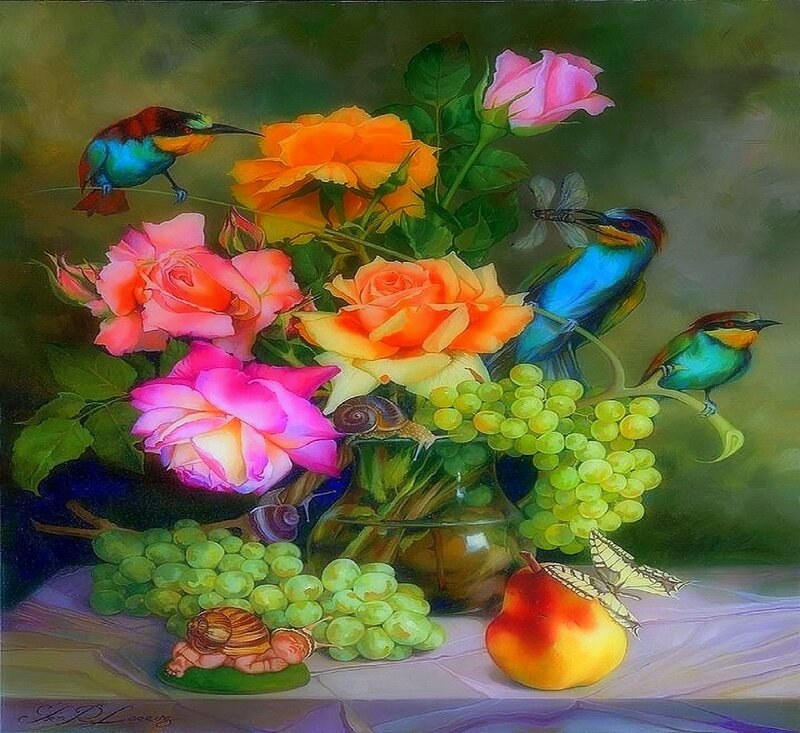 Still Life with Birds and Fruit — Green