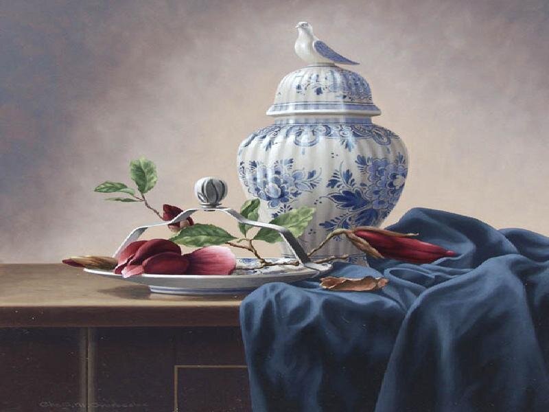 Still life with blue and white vase