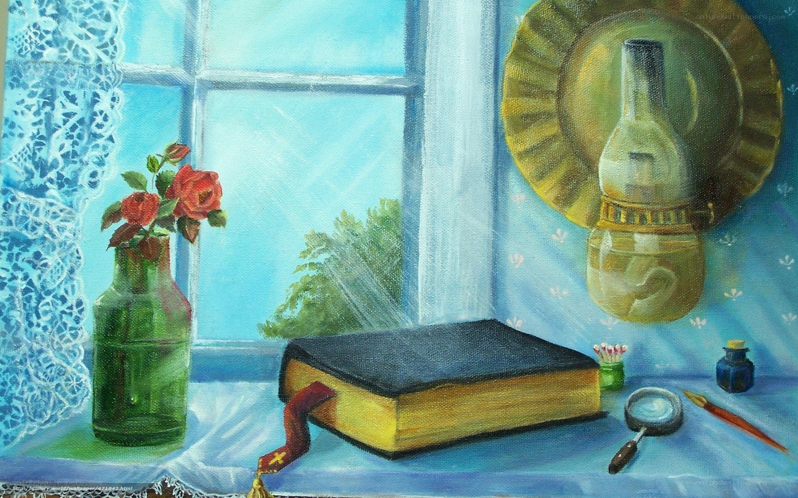 Still life with book and roses