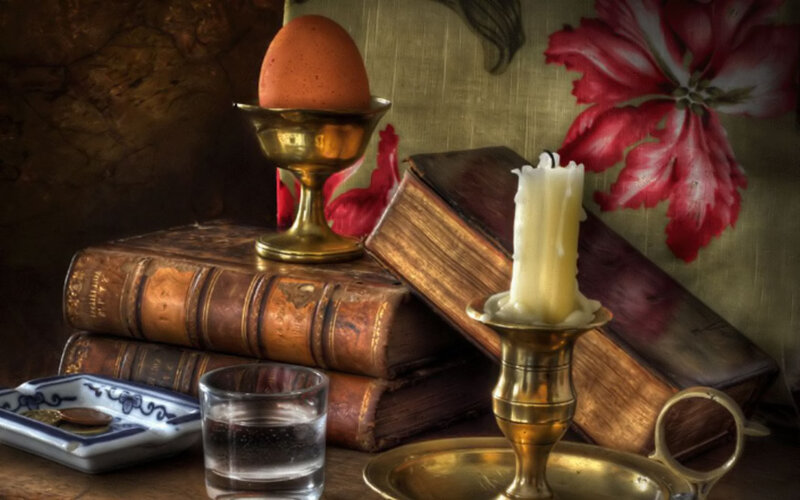 Still Life with Books and Candle — Brown