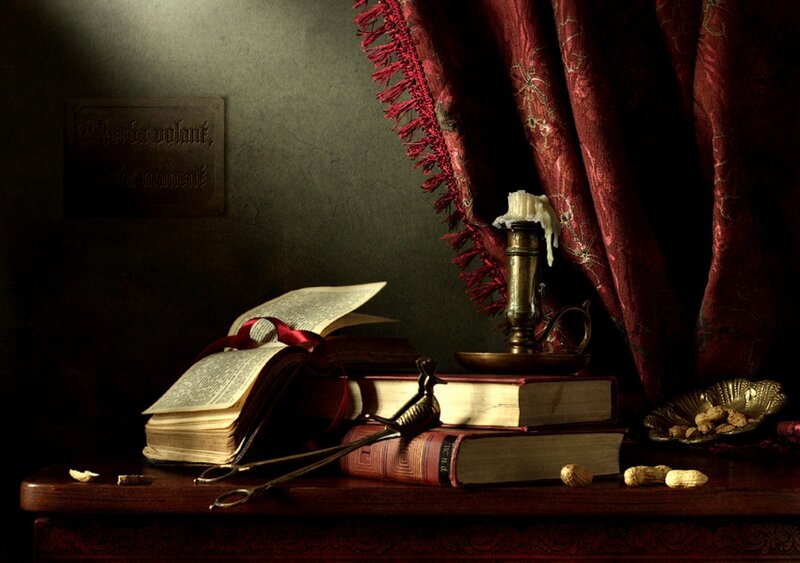 Still Life with Books and Candle — Red